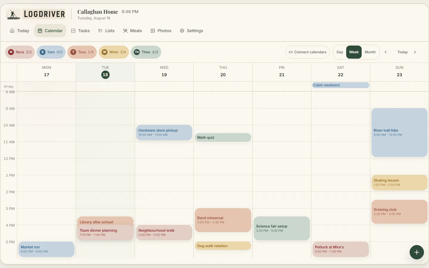 Logdriver Calendar week view